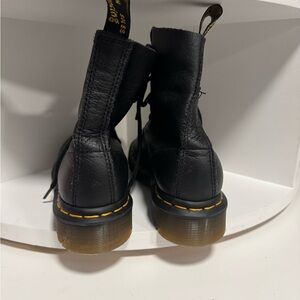 Dr. Martens Black Leather Boots with Yellow Stitching